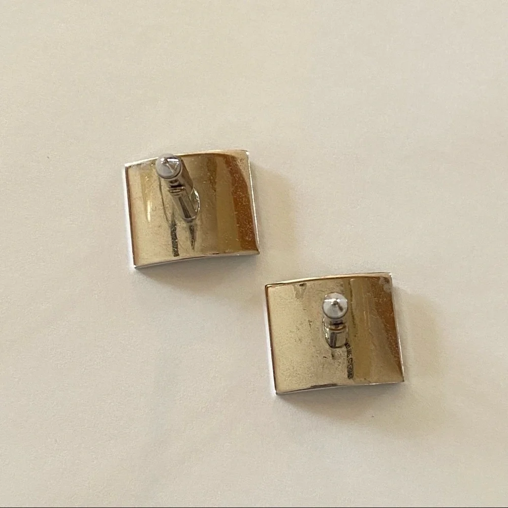 Vintage Silver and Black Enamel Curved Square Cufflinks